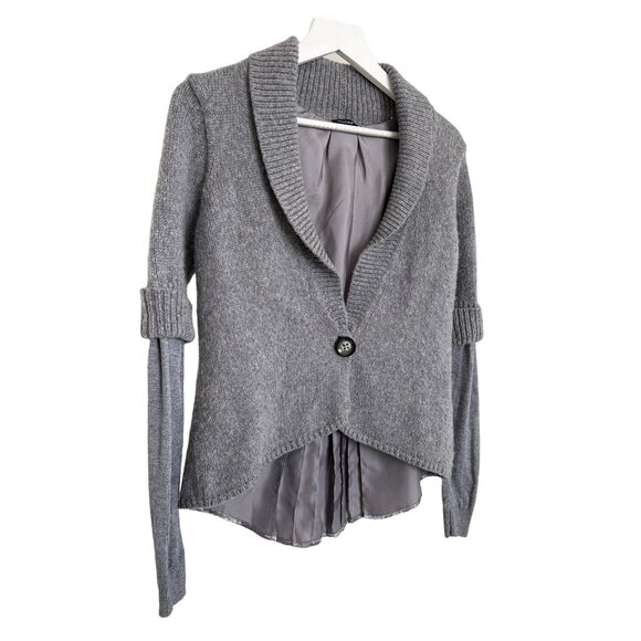 Magaschoni Grey V-Neck Wool Blend Silk Lined Sweater - Picture 2 of 4